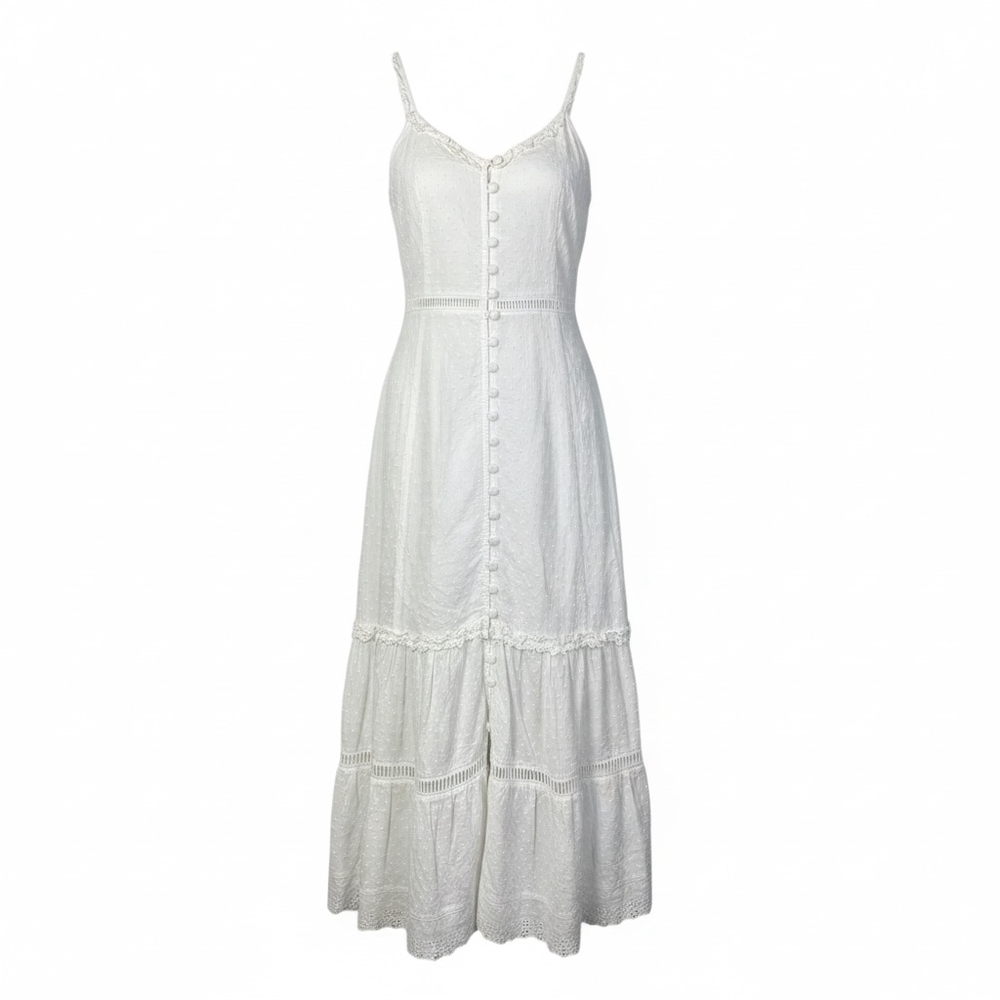 Walker & Wade Maci Maxi Dress White Eyelet Lace Boho Tiered Summer Beach XS